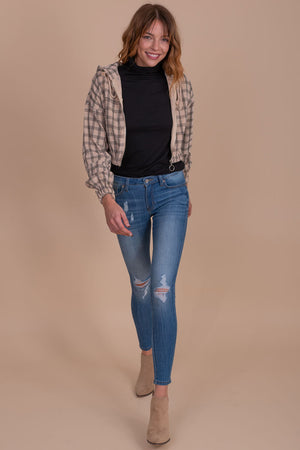 denim boutique jeans with distressed patches