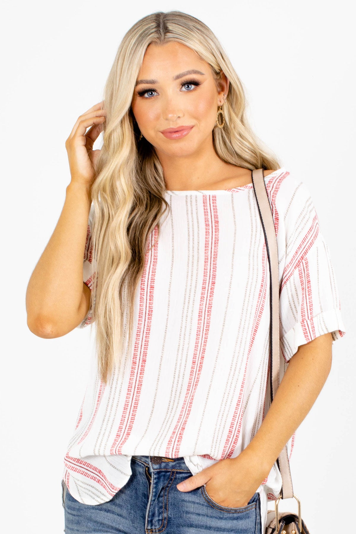White and Pink Striped Top for Women