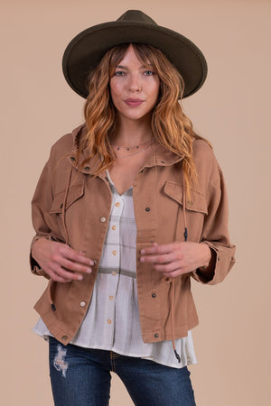 boutique women's light brown hooded jacket