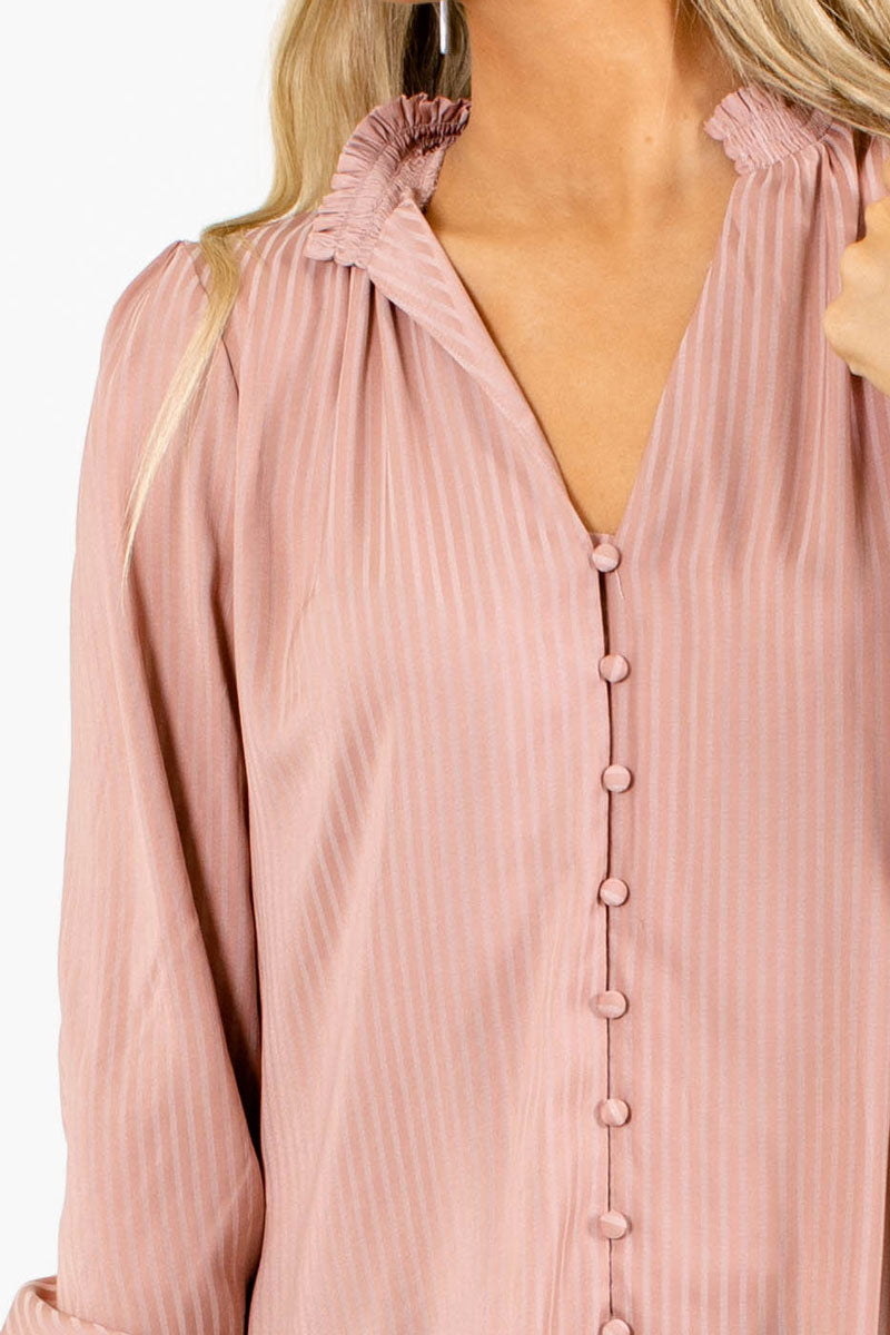 women's ruffle collar striped button up blouse