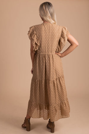 light brown special occasion womens textured maxi dress