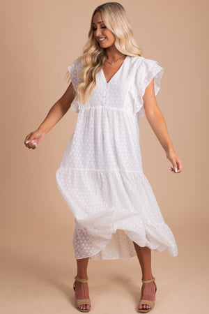 swiss dot white maxi dress