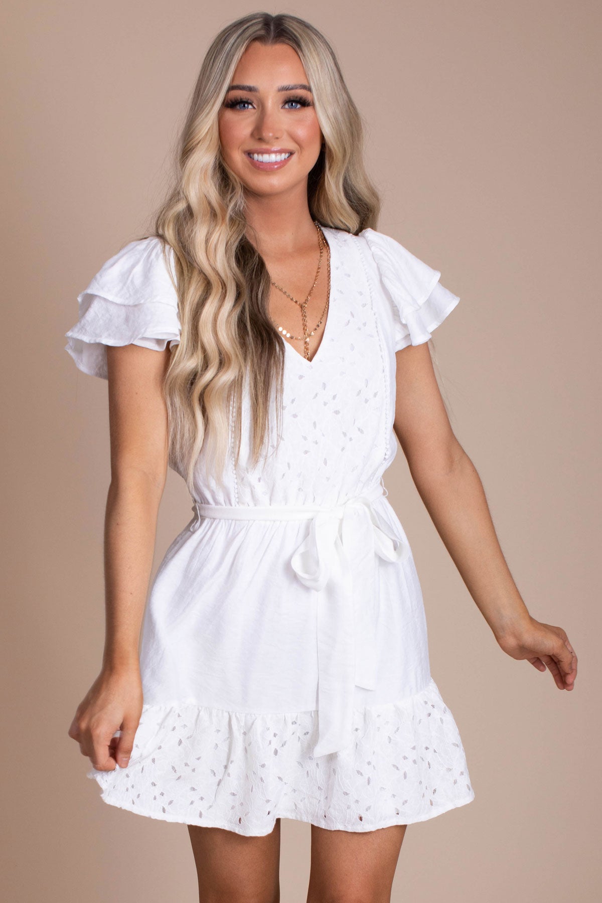Lace Mini Dress White