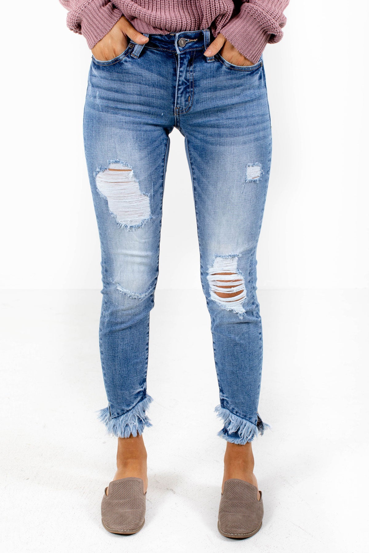 women's distressed denim jeans