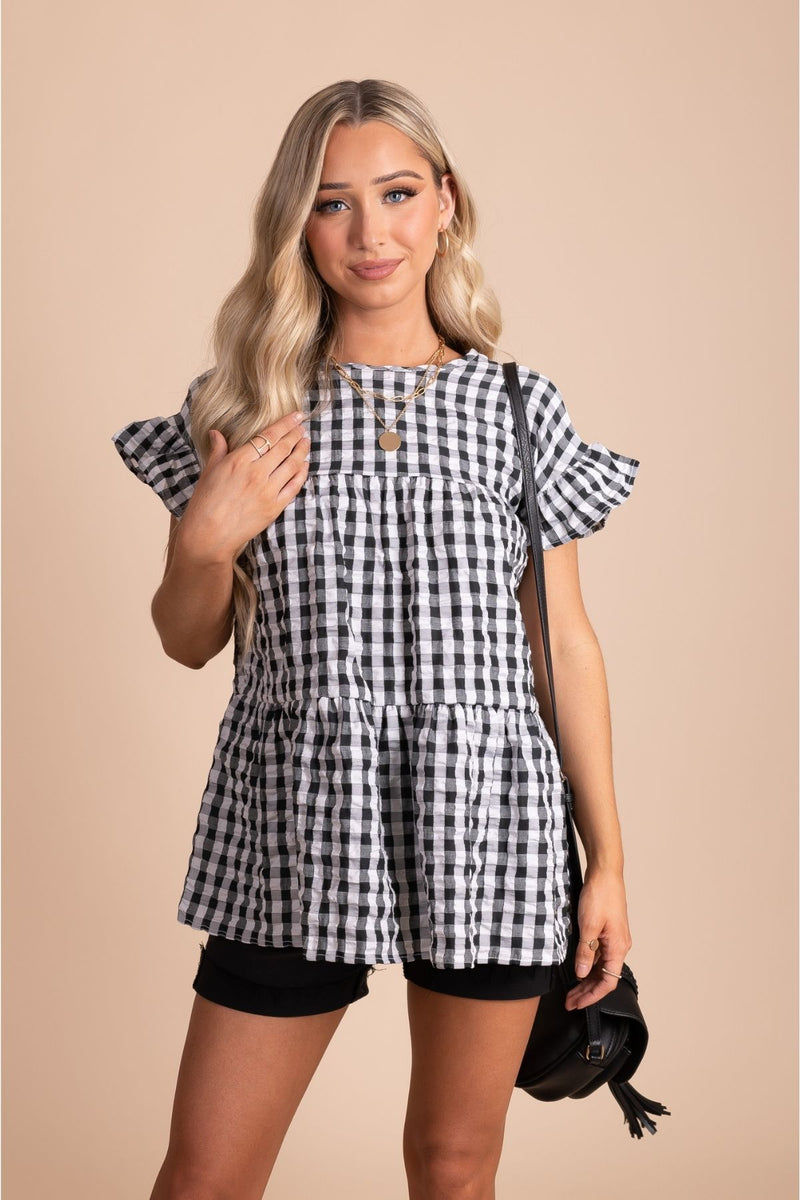 Be Unforgettable Gingham Peplum Top