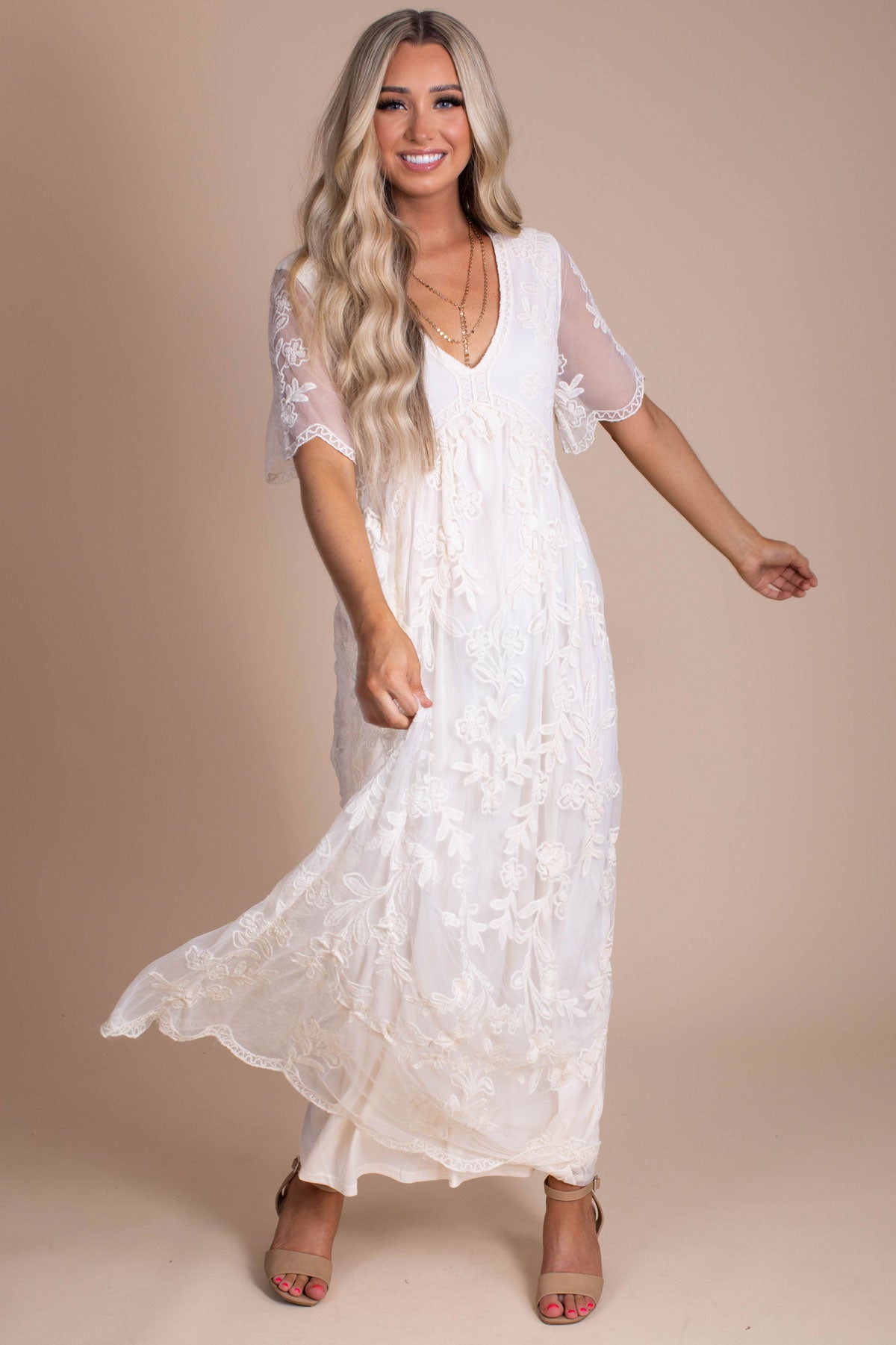 Boutique Women's Long Length Maxi Dress In Pink, Blue, and White