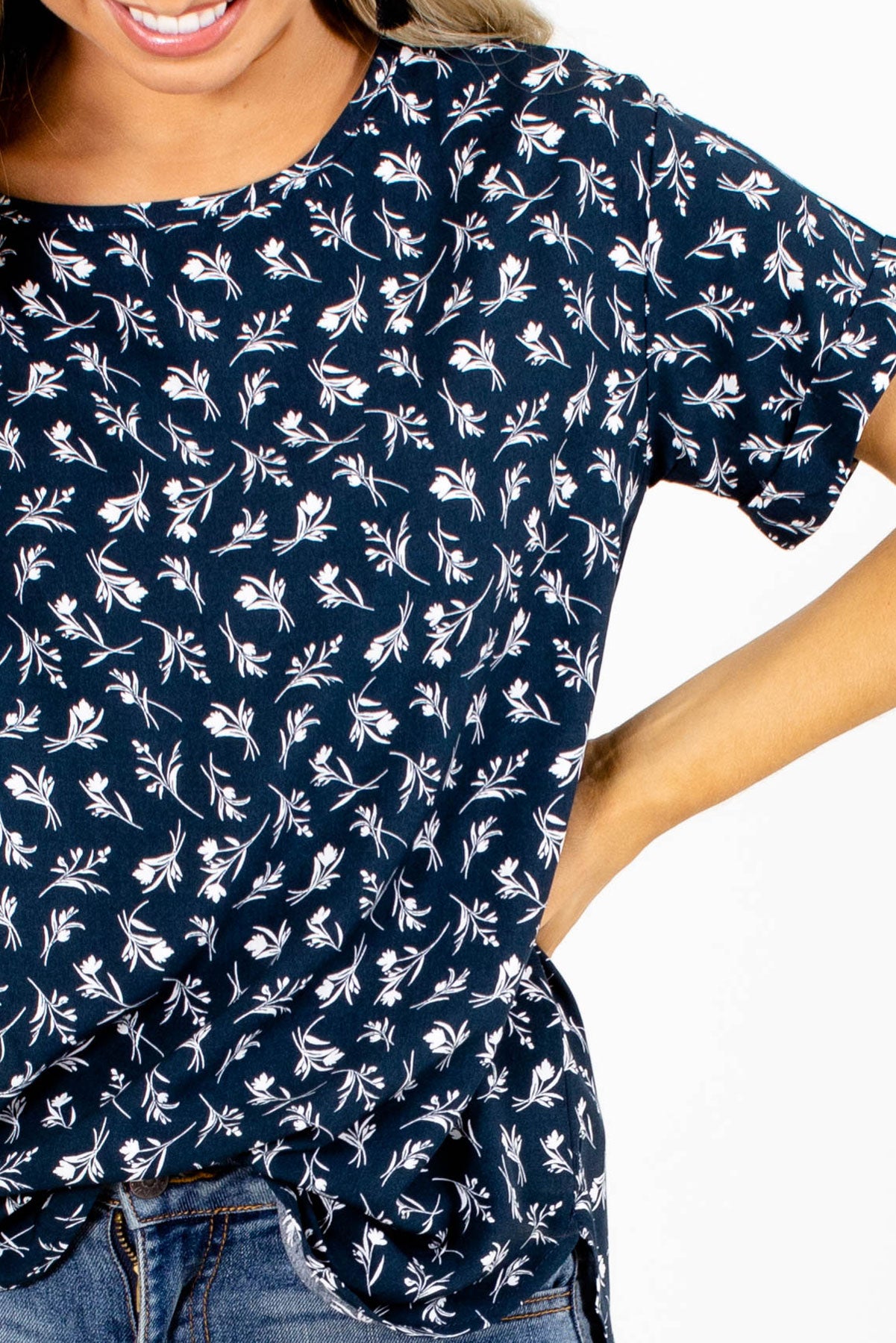 Boutique Top for Women in Navy and Floral