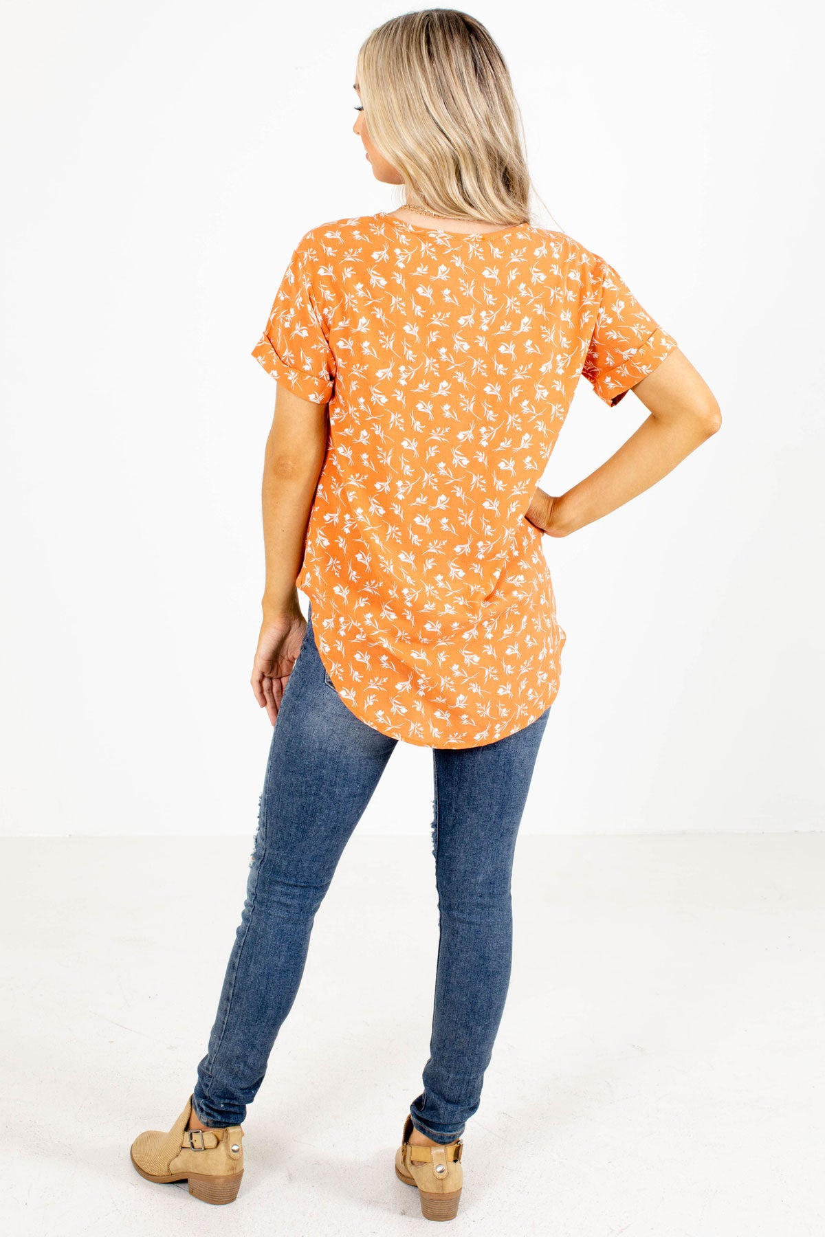 Orange Blouse with Floral Print