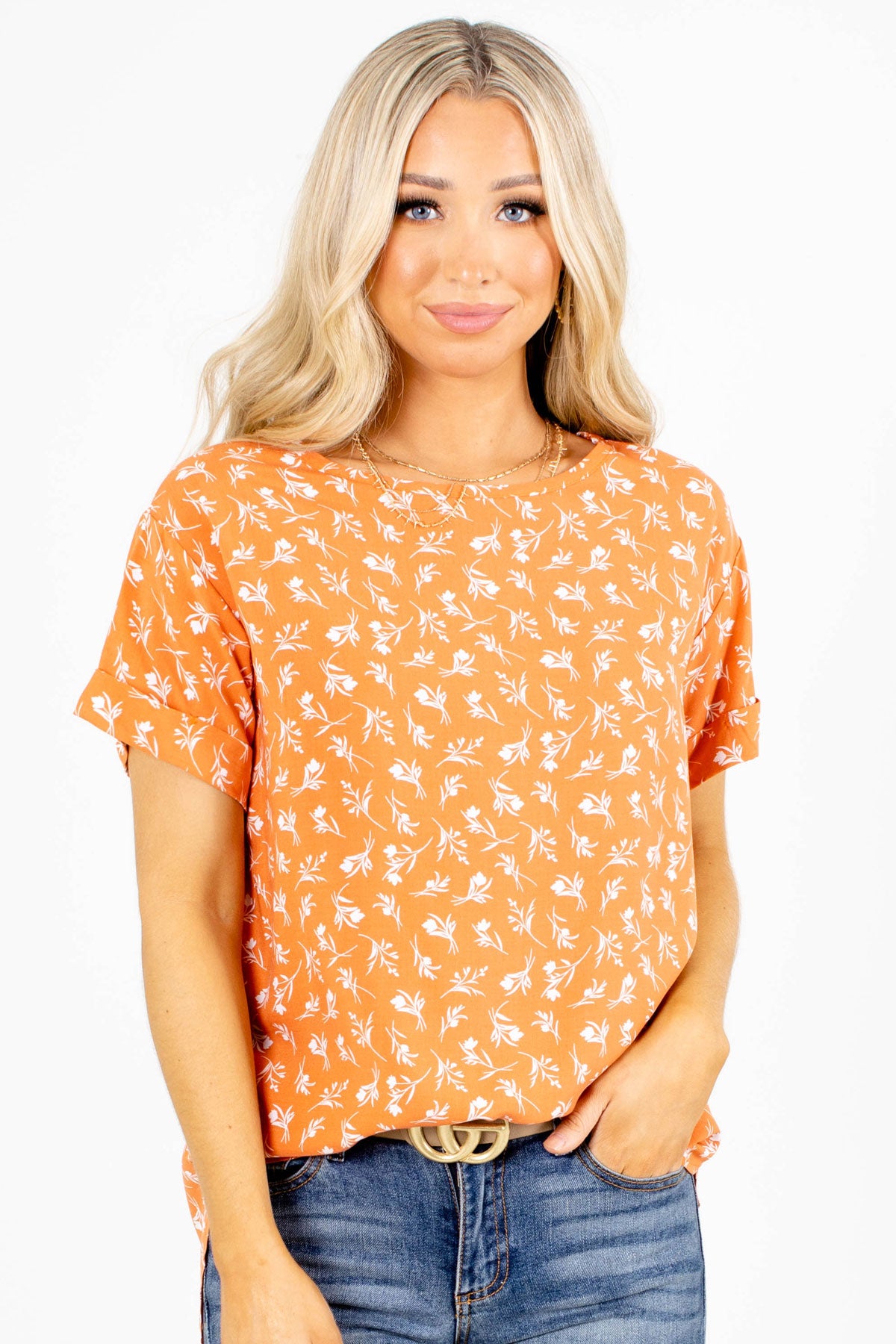 Orange Floral Top For Women