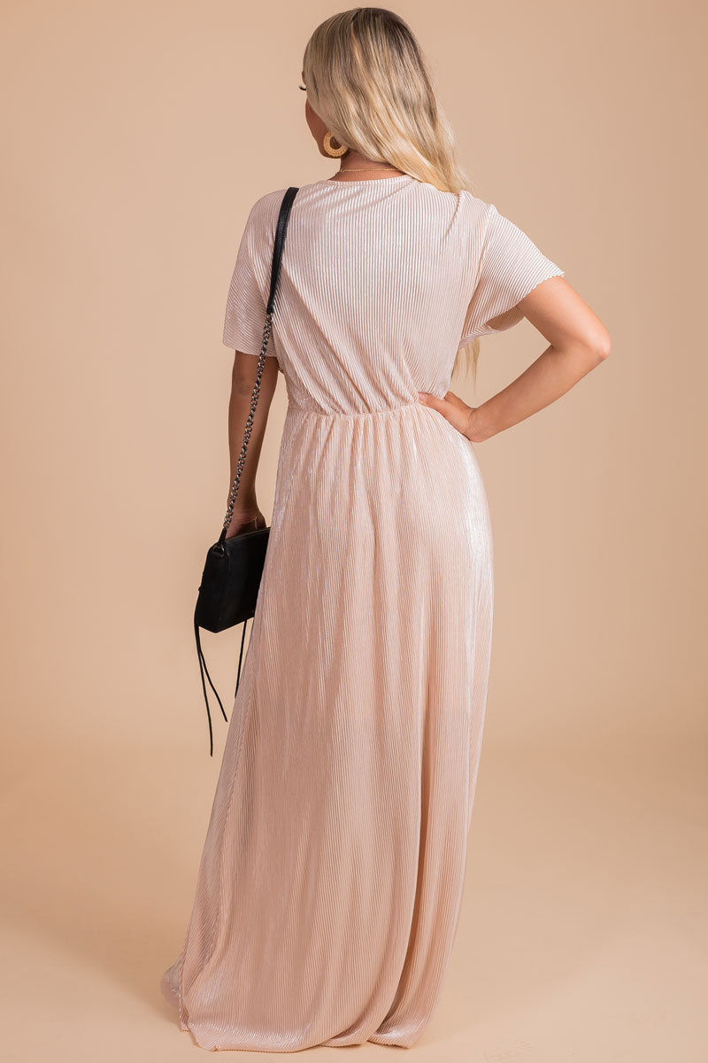 women's light pink special occasion maxi dress ribbed material