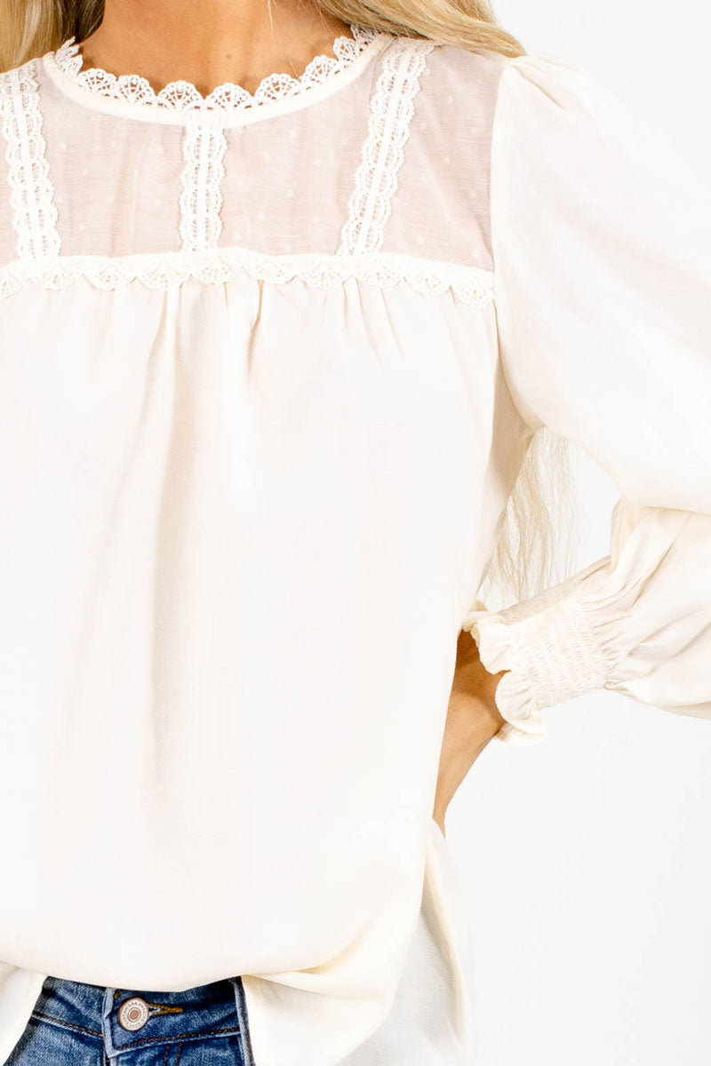 Lace Bib White Blouse for Women