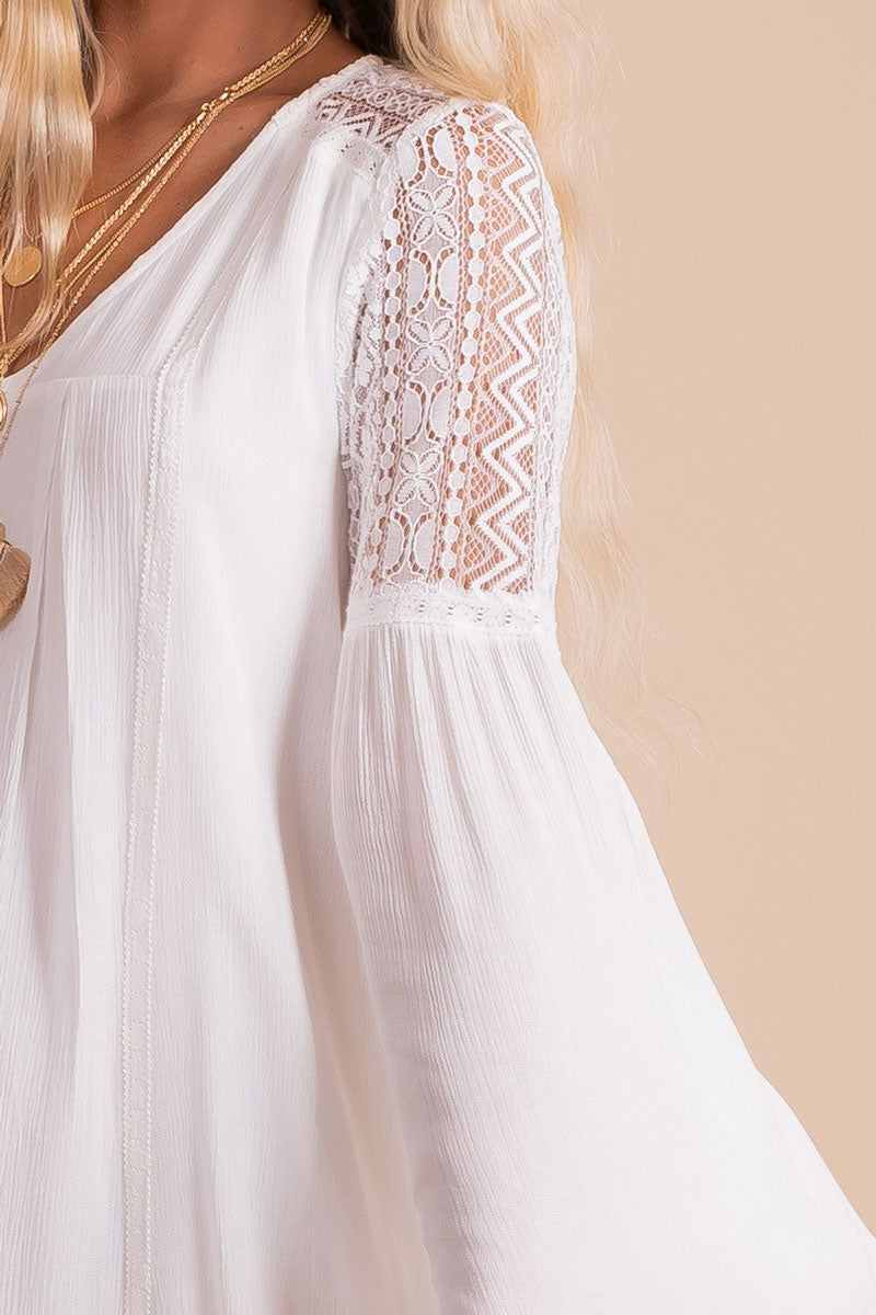 Women's White Bohemian Style Boutique Mini Dress