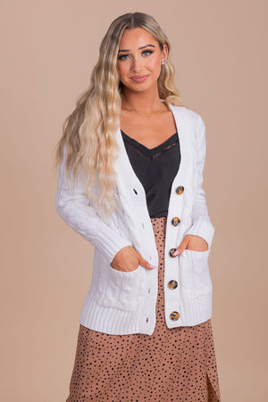 white fall and winter knit cardigan