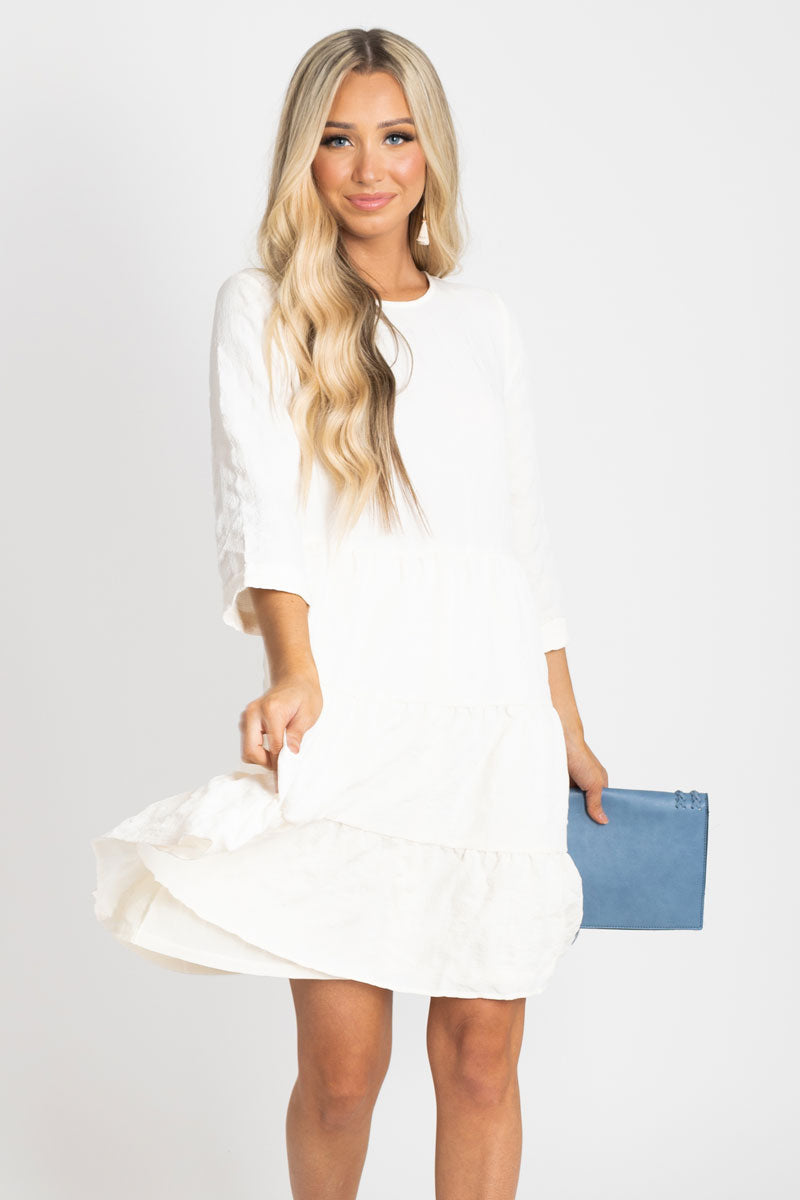 women's white textured mini dress