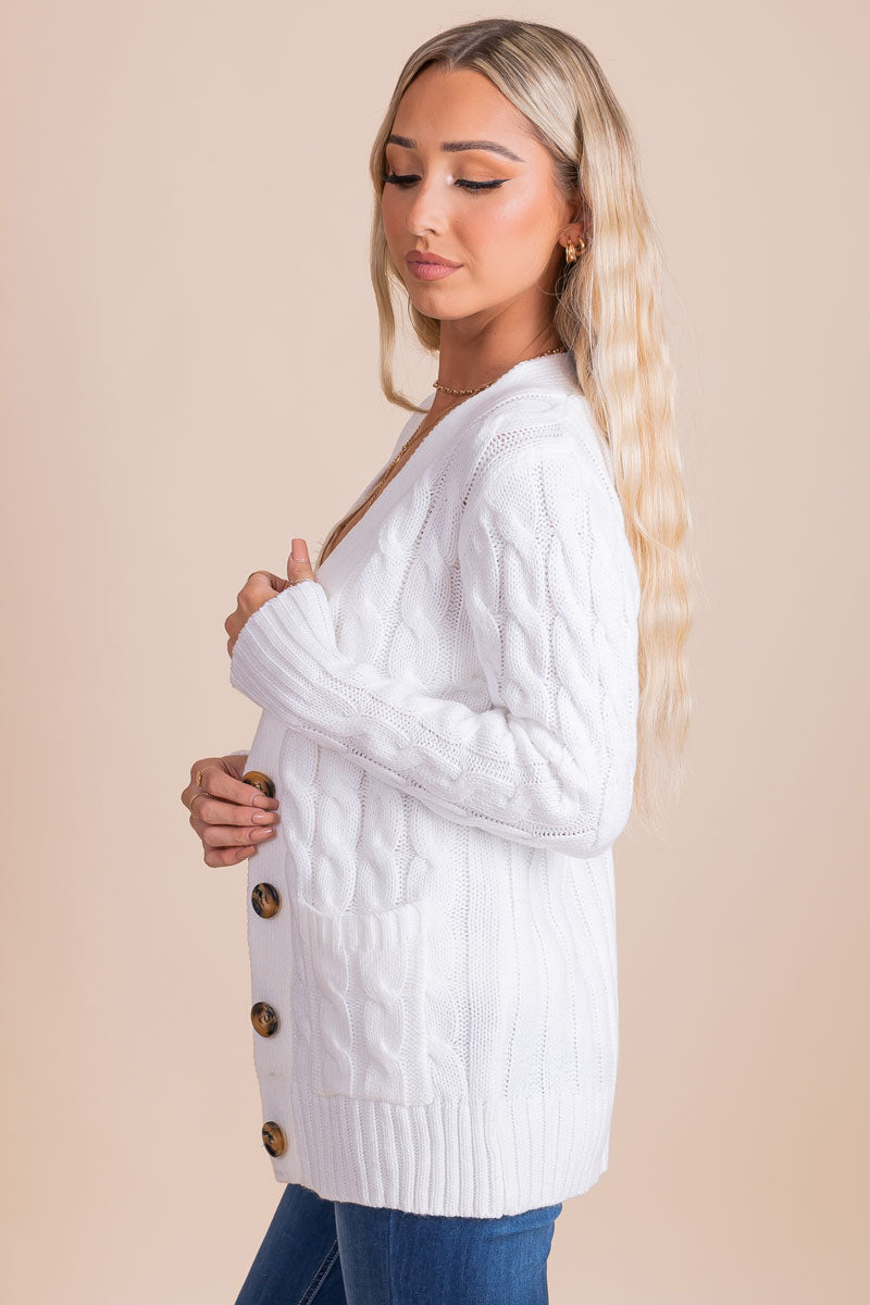 White knit clearance cardigan womens