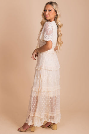 boutique off white long length lacey maxi dress