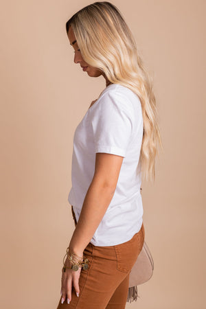 boutique women's white short sleeve t-shirt
