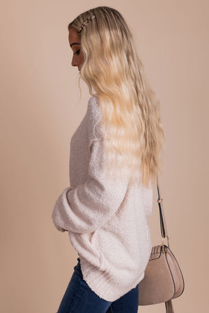 Women's Inside Out Seam Sweater in Off White Oatmeal