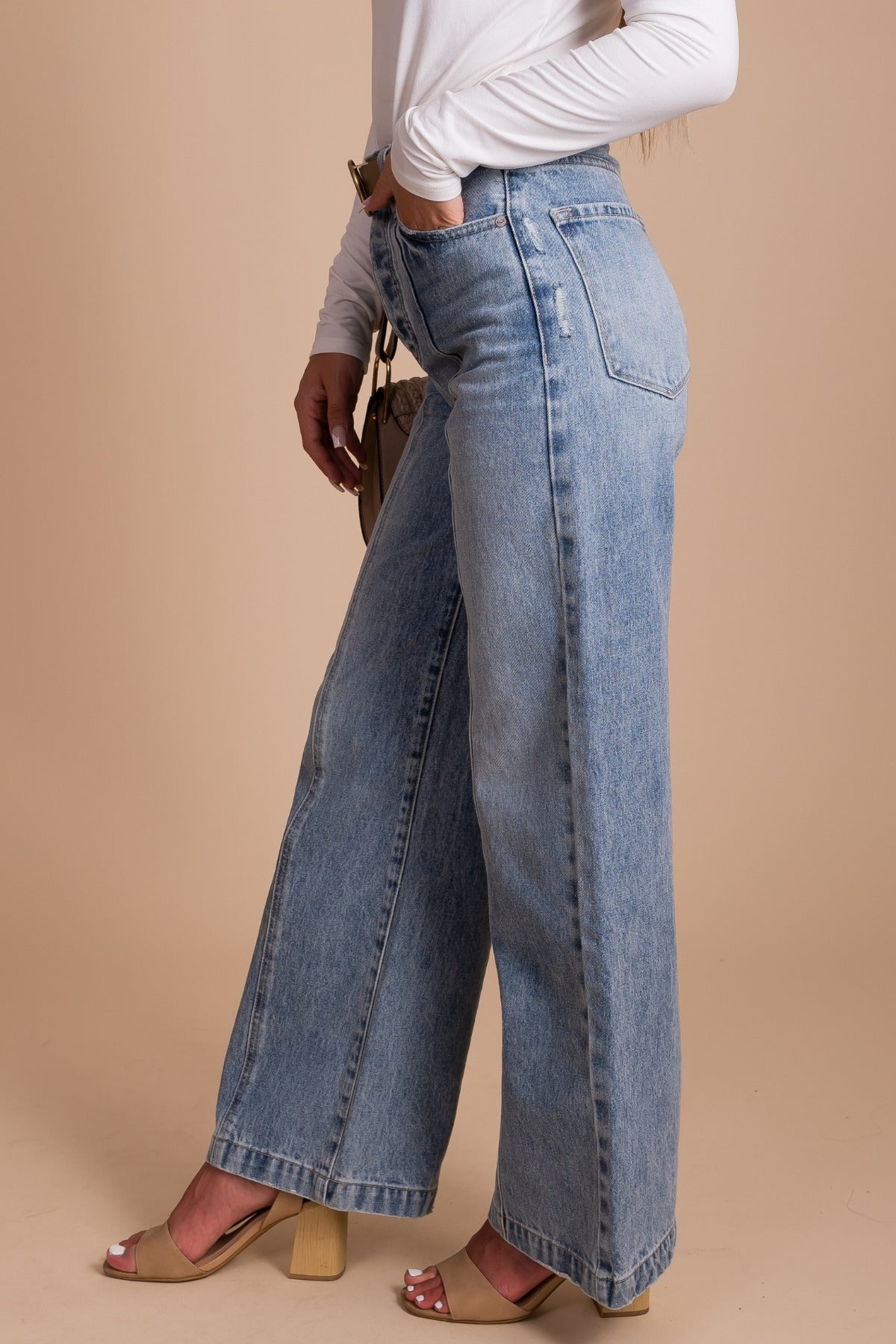 90s Wide Leg Light Wash Denim Jeans for Women