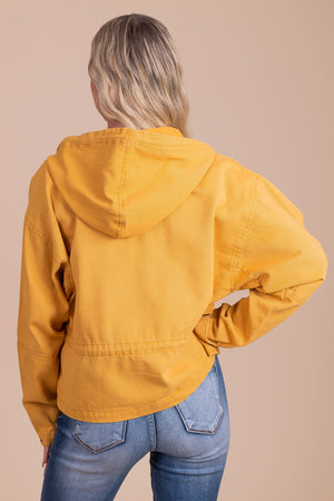 women's bright yellow hooded jacket