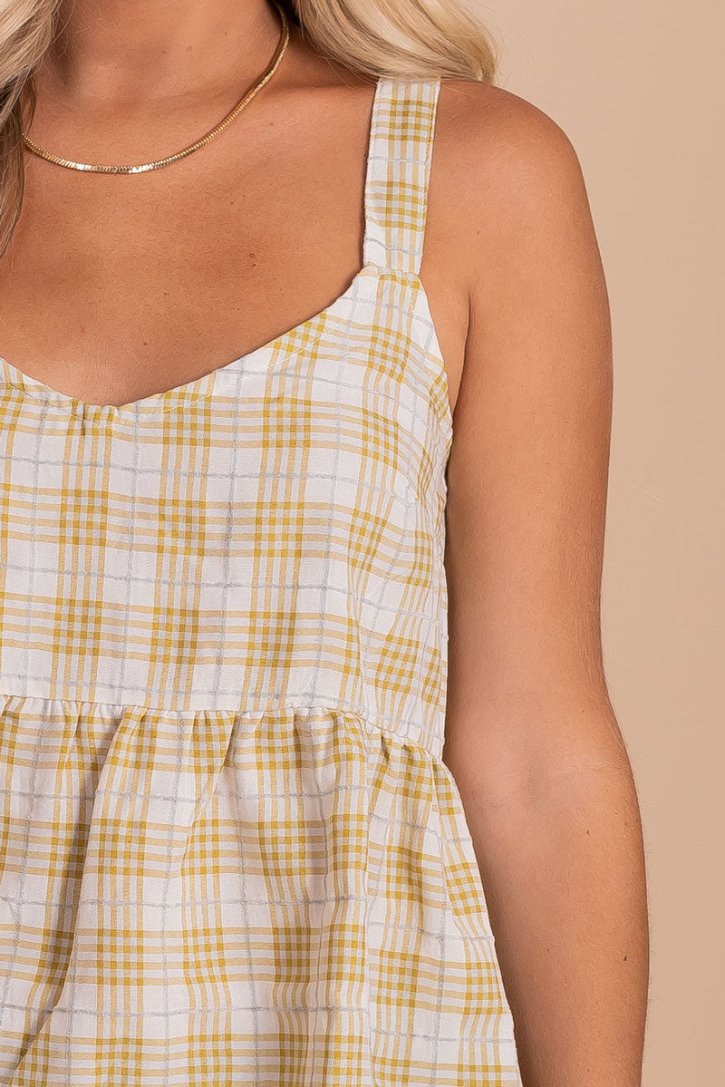 yellow plaid affordable women's blouse