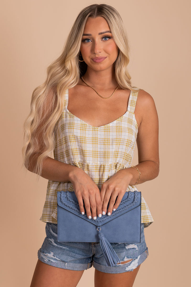 boutique yellow plaid top