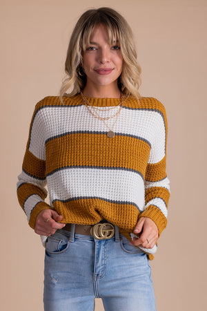boutique mustard yellow striped pullover