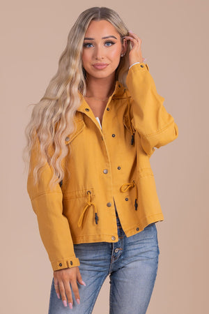 bright yellow snap button front jacket