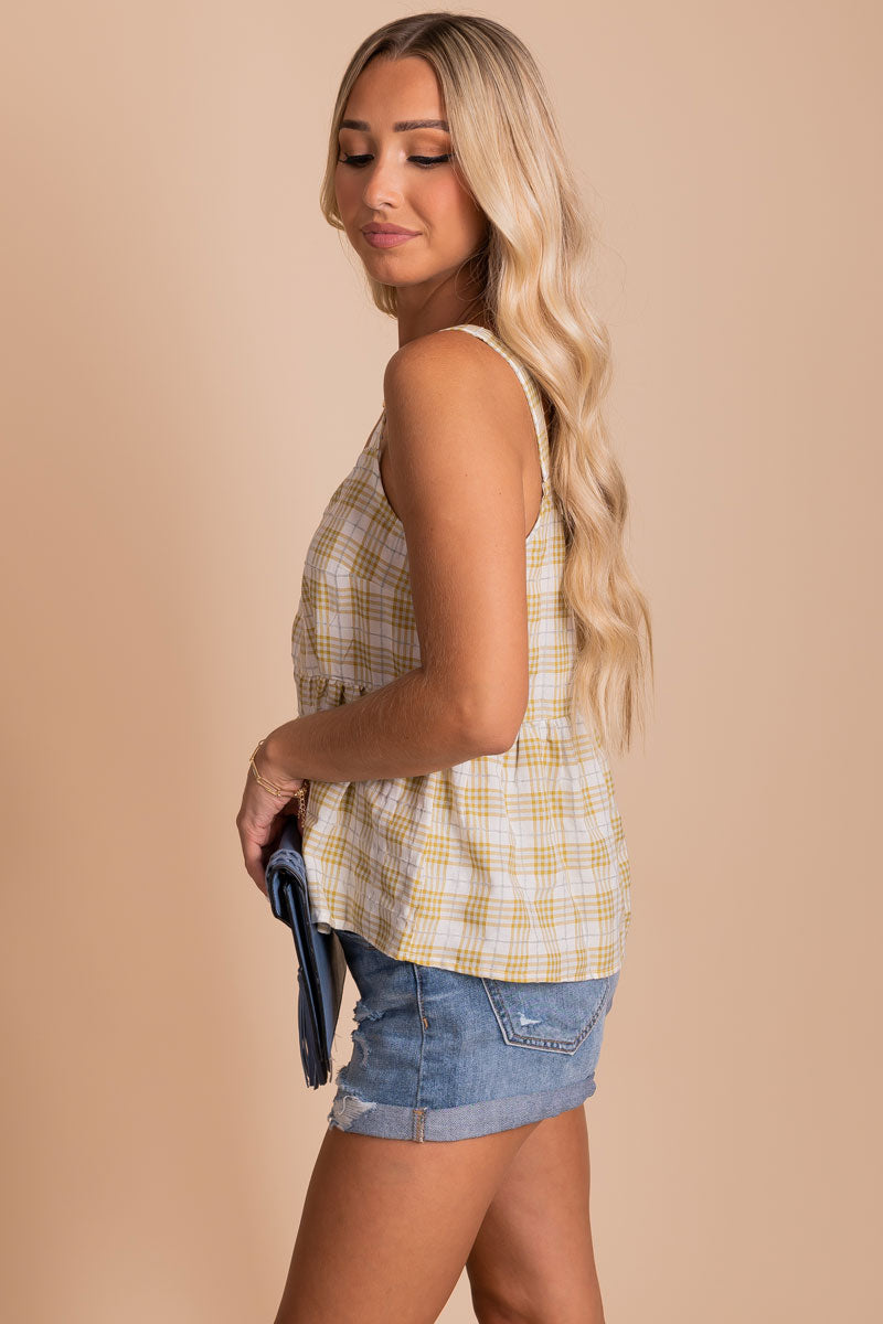 women's boutique yellow plaid top